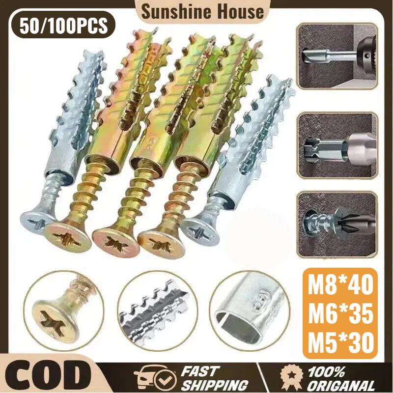 50/100pcs Sekrup Ekspansi / Sekrup Dinding / Tembok Baut Gantungan, Rak, Dan Pengikat Sekrup Untuk D