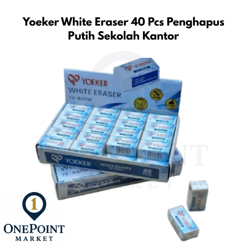 Yoeker White Eraser 40 Pcs Penghapus Putih Sekolah Kantor