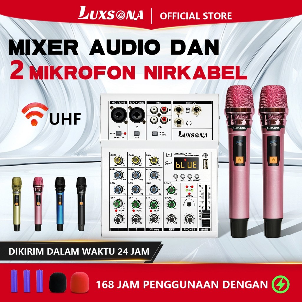 LUXSONA Mixer 4 chanel + 2 Mikrofon UHF/Mixer Audio/Mixer Mini/ premium Amplifier Bluetooth mikser