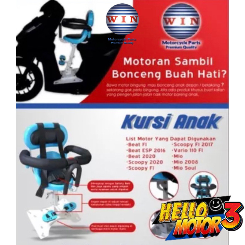Kursi Boncengan Anak untuk Motor Matic WIN | jok bonceng duduk depan bayi / portable baby chair deng