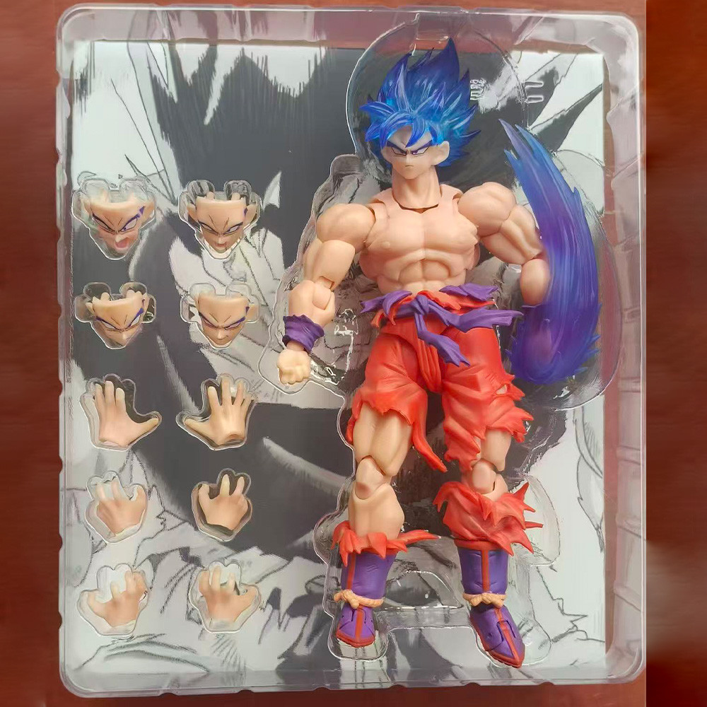 E&C Stuo Action Figures Dragon Ball Z Shf Super Saiyan Son Goku Blue Kaioken Battle Damage 3.0 Body 