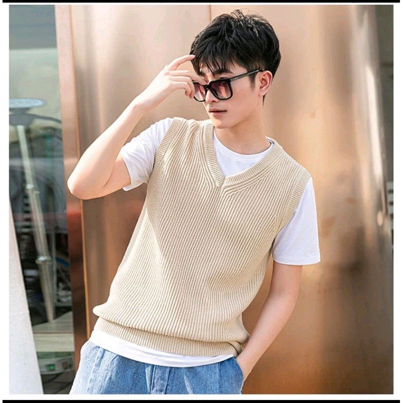 One - Rompi Pria Rajut Korea Vneck Knit Vest / Vest Rompi Rajut Pria Rompi Rajut Polos
