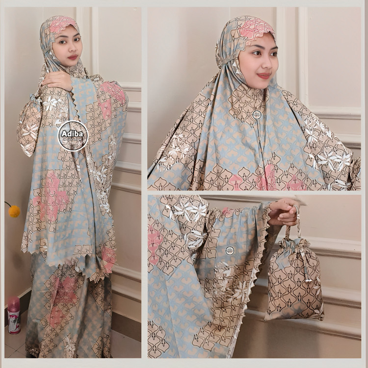 Mukena Travel Motif Best Seller Free Tas Mini Pouch Sudah Resleting Laser Cut Muat Sampai BB 85 TB 1