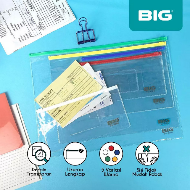 POCKET FILE ZIPPER BIG PO-9006 / A6 A5 A4 F4 FOLIO BAG PLASTIK TRANSPARAN BENING TEMPAT DOKUMEN ATK