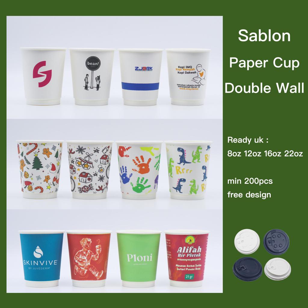 Sablon Paper Cup Tebal Double Wall  8oz 12oz 16oz