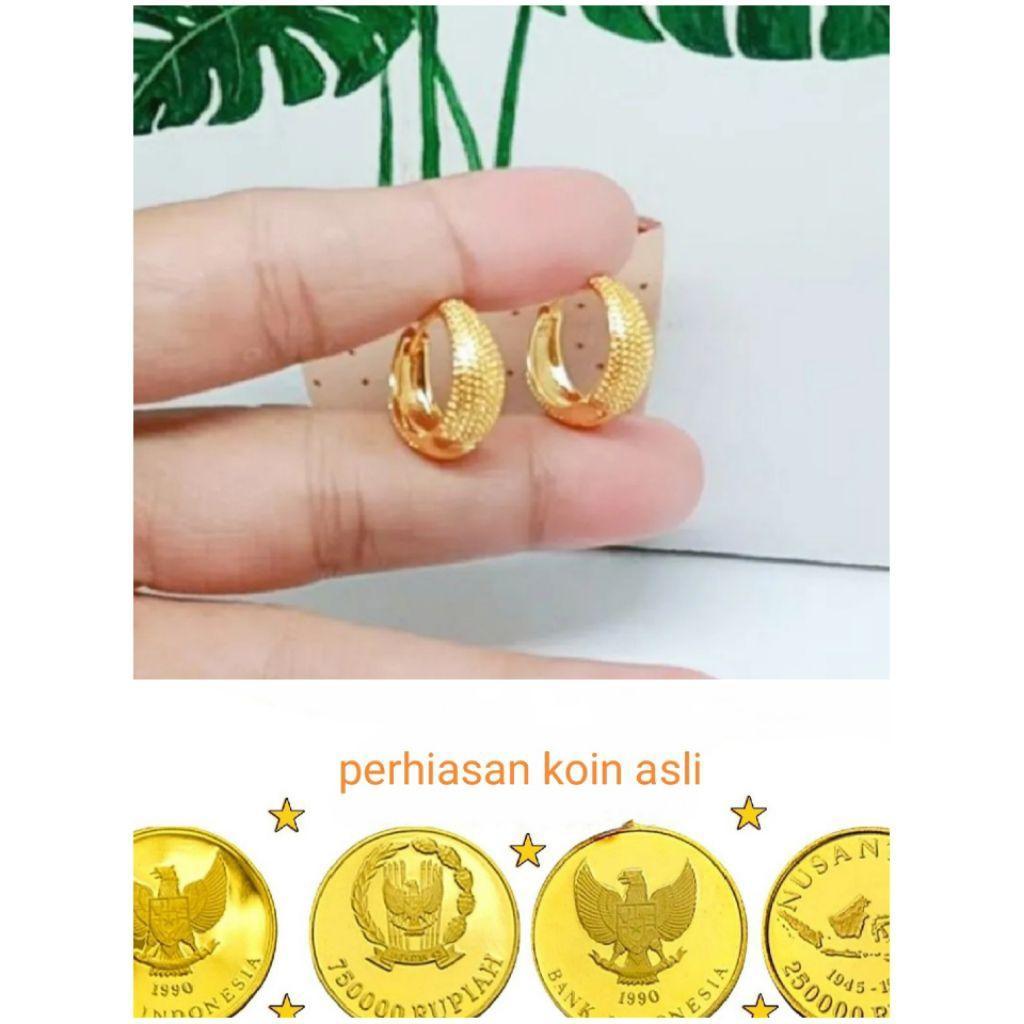 Anting koin asli 1991_1992 warna emas Anting clip terbaru anti luntur dan karat