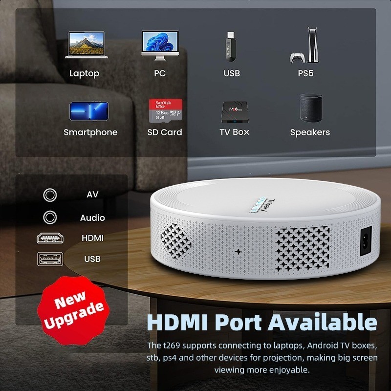T269 Smart Projector Android OS 450ANSI 10000 Lumens 1080P HD Portable