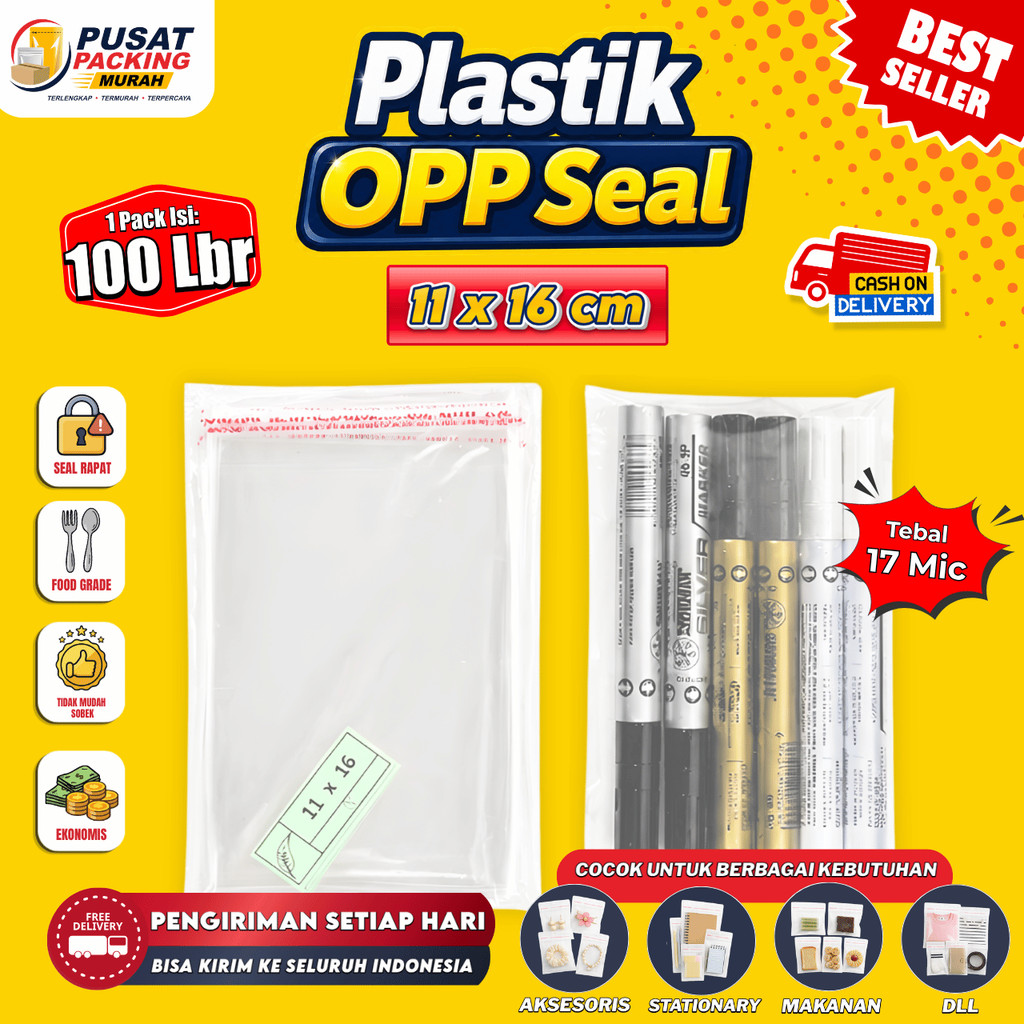 Plastik Seal OPP 11x16 cm isi 100 lembar Plastik OPP Lem 11 x 16 Kemasan Kue Basah Roti Aksesoris