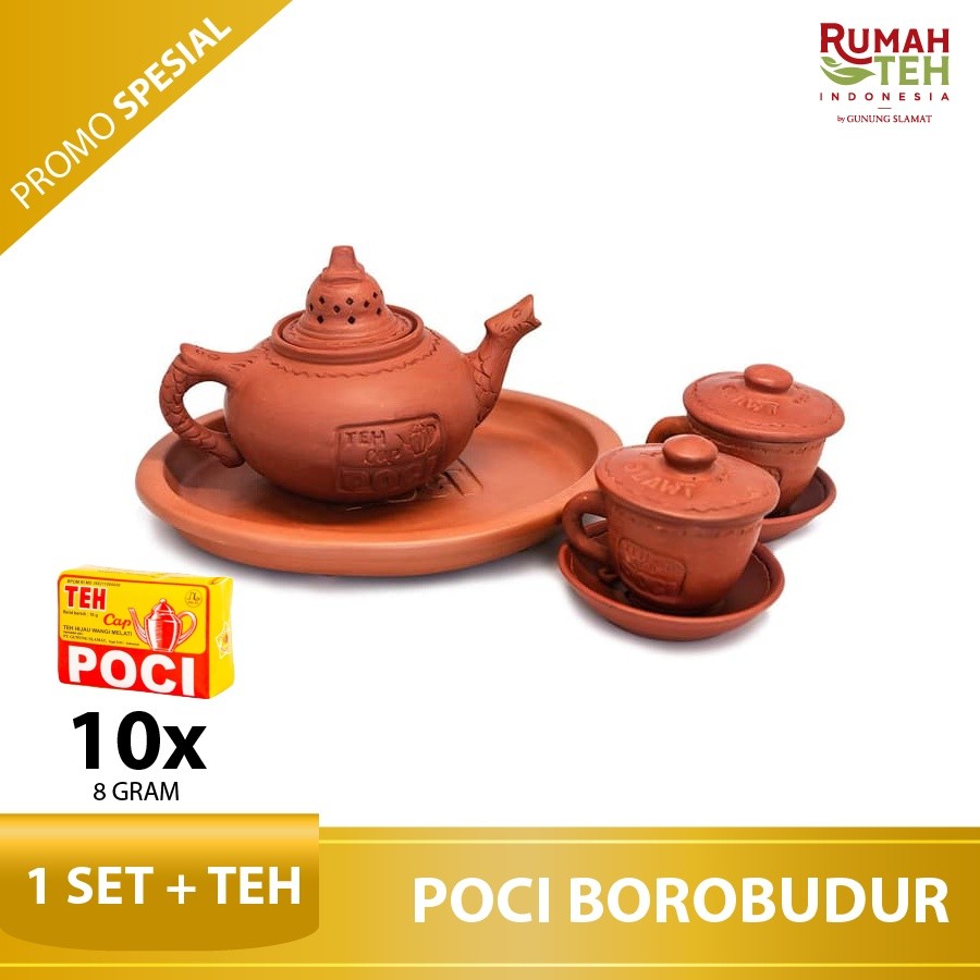 FUJA.ID Poci Set Teh Tanah Liat Tipe Borobudur - Perangkat Minum Teh