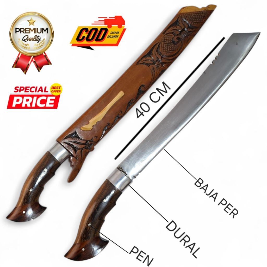 Perkakassukabumi538 GOLOK PATIMURA DURAL BAJA PER PANJANG 30CM SARUNG RUYUNG