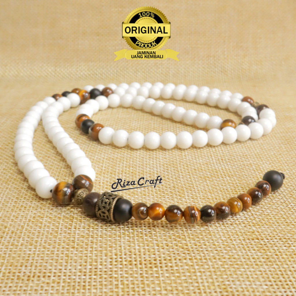 Tasbih Batu Giok Putih 99 Butir Akik Alam Kristal Kristal Mewah