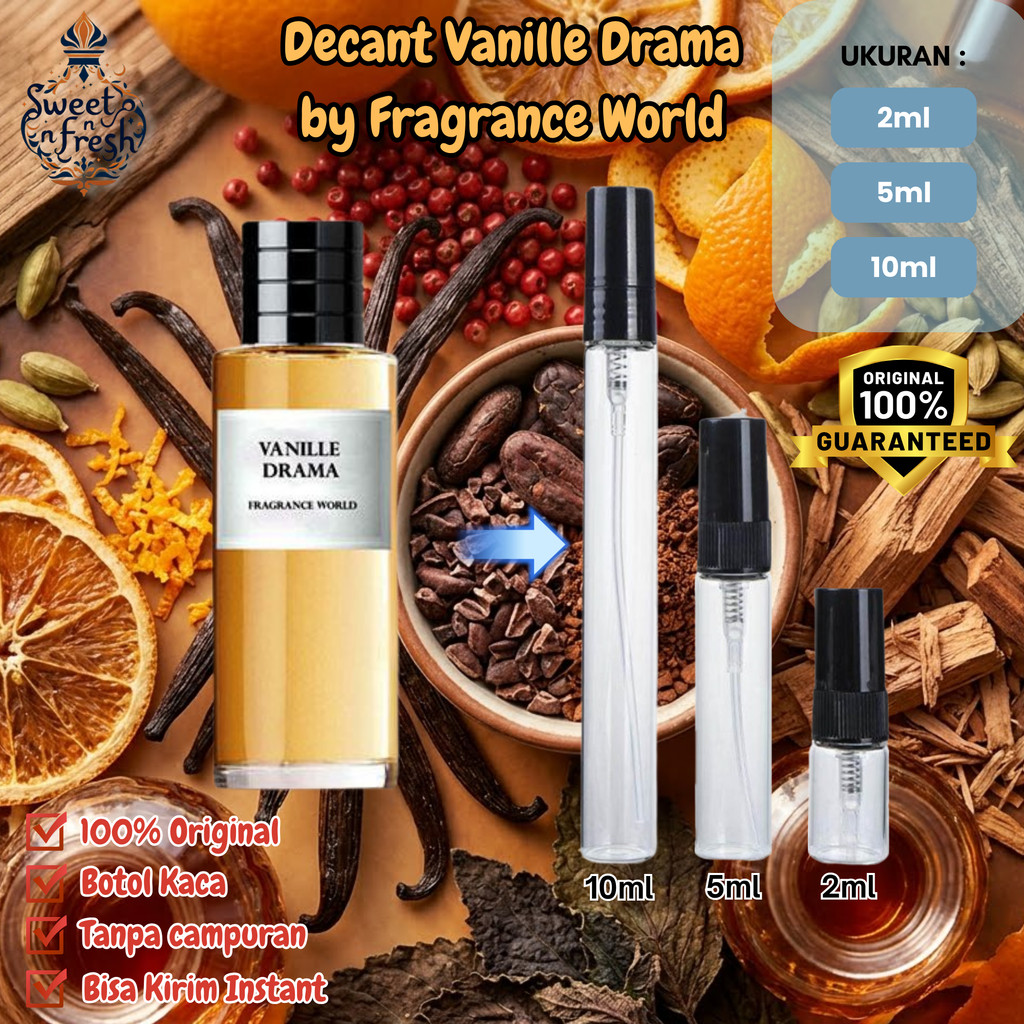 Decant Parfum Fragrance World Vanille Drama EDP Parfum Unisex Tahan Lama 100% Original