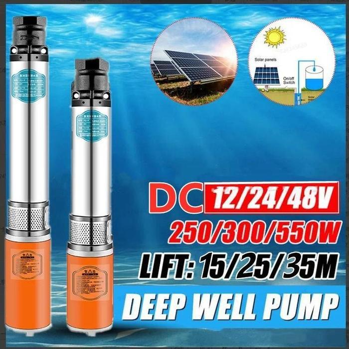 Pompa Air Tenaga Surya 250W 12V Pompa Sumur Dalam Submersible Pompa Air Tekanan Tinggi Stainless Ste