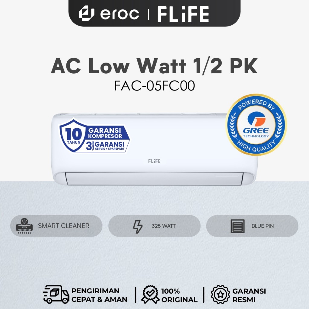 PROMO BIGSALE FLIFE AC LOW WATT 1/2PK - Hemat Listrik - Self Diagnosis -Auto Clean - 325 watt - 1/2P