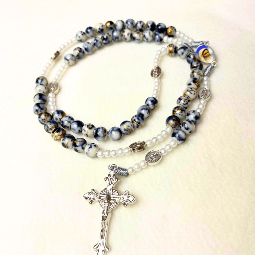 VIRAL  Kalung rosario marmer bercorak emas variasi pembatas rosario dari logam harces warna