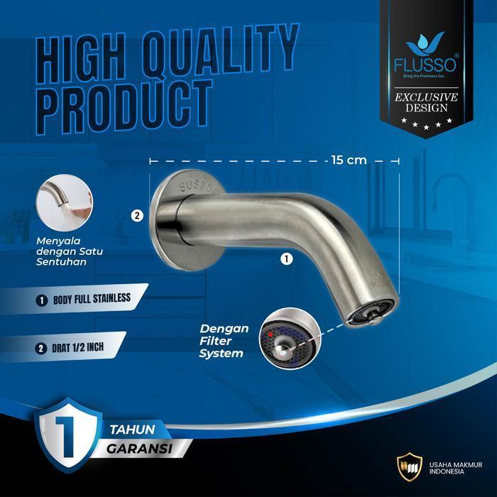 Flusso Kran TEMBOK Stainless tekan ON OFF  keran air wudhu unik uniq touch tap faucet push 3 warna -