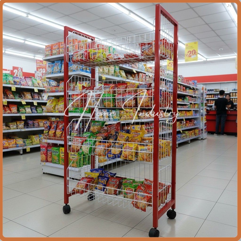 Rak Serbaguna Besi Susun 4 Roda/Rak Besi/Rak Gudang/Rak Ciki Besi/Rak Serbaguna