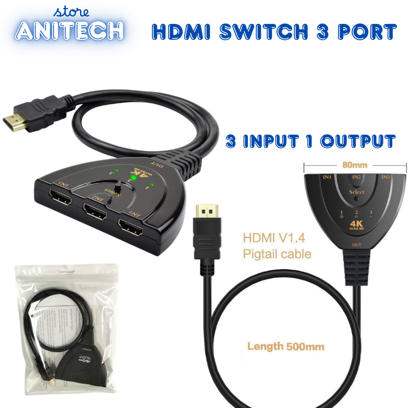[anitech_store] HDMI Switch Cdf3 Port 3 In 3 Out HDMI Swticher Kable 3 Input 1 Output/HDMI SWITCHER 