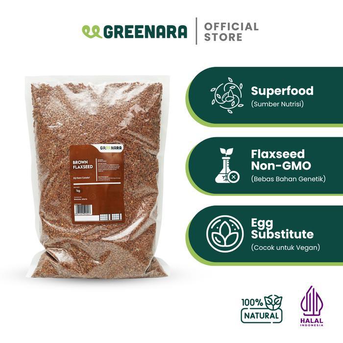 Greenara Biji Rami Coklat 1kg / Natural Brown Flaxseed