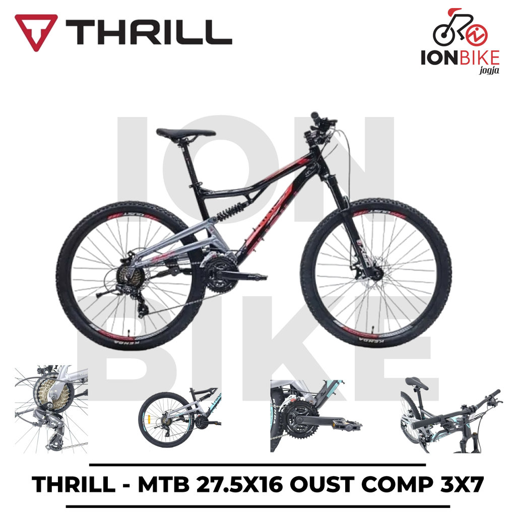 Sepeda MTB 27.5 Thrill Oust COMP Frame Alloy Suspensi 2 Empuk - Gunung Double Full Sus Per Tengah 3x