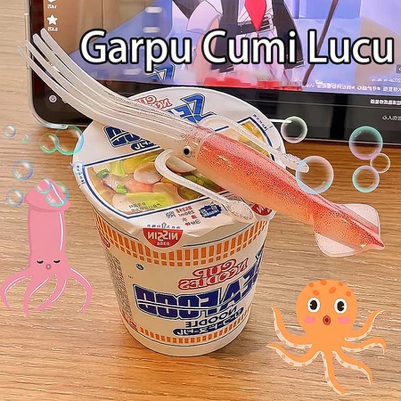 Garpu Mie Instan Lucu, Sendok Garpu Jepang, Garpu Bentuk Cumi, Peralatan Makan Unik