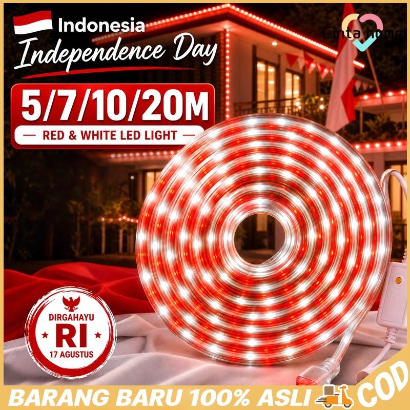 Lampu Strip LED Merah Putih Lampu Strip LED 220V Anti Air Lampu Hias LED Strip Lampu Strip LED Untuk