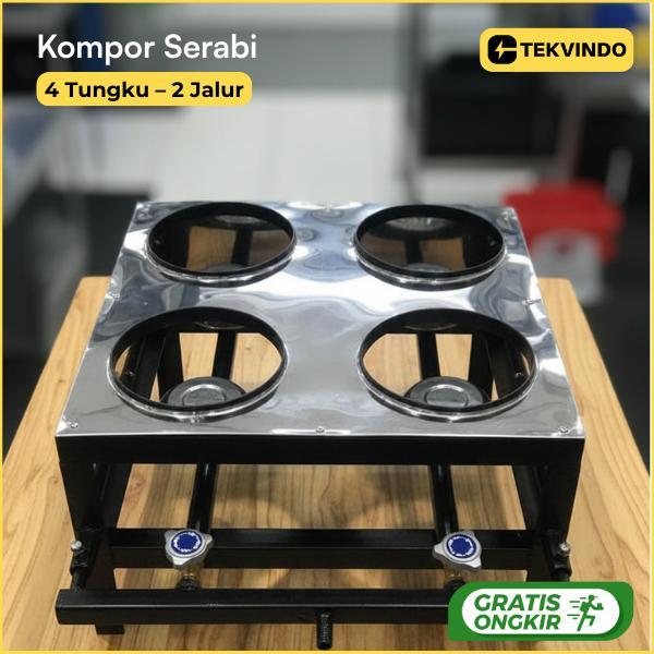 Kompor Serabi Martabak Mini 4 Tungku 2 Jalur Paket Lengkap Pemanggang Adonan Alumunium Dapur Gas