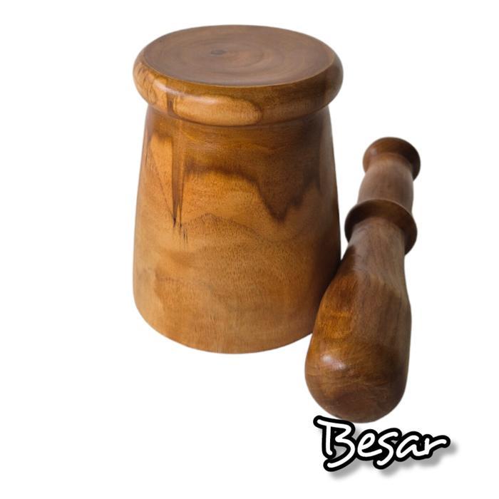 lumpang kayu jati | cobek tumbuk kayu jati asli Set - BESAR  Original