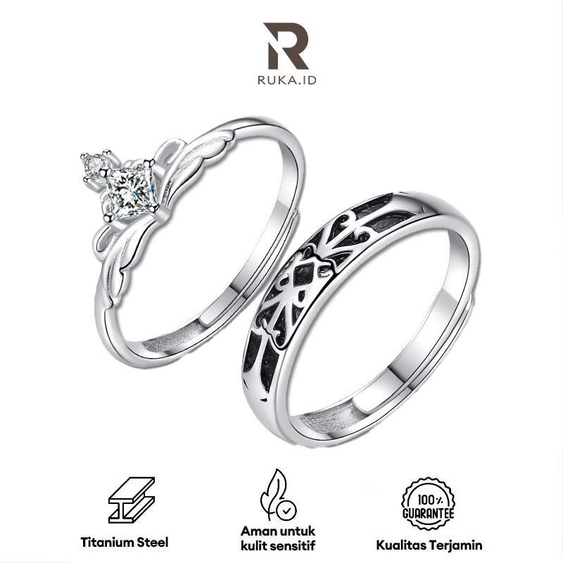 RUKA Putri & Ksatria Pasangan Cincin 1 Pasang Set Desain Niche Mewah Ringan Cincin Sepasang Sederhan