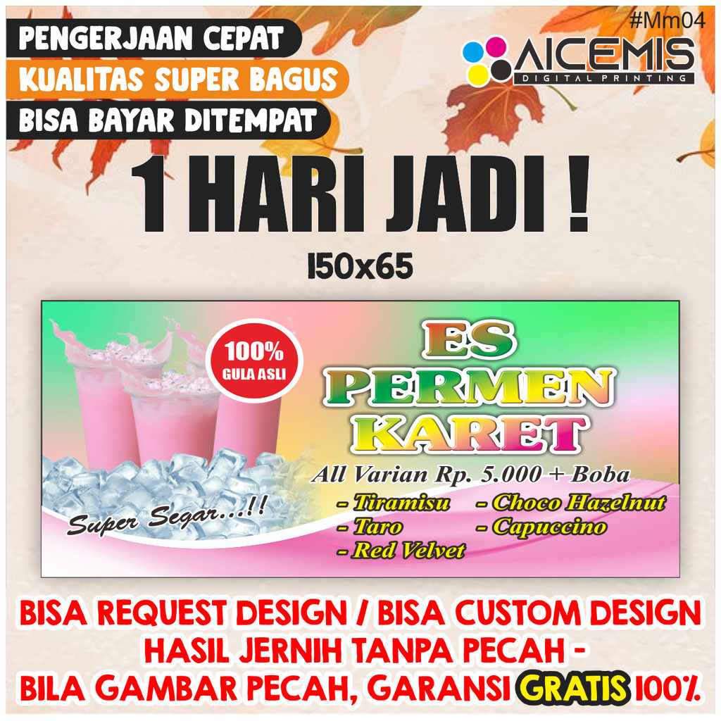 Spanduk Es Permen Karet / Spanduk Es Viral / Spanduk Murah / Spanduk Minuman / Spanduk Boba / Spandu