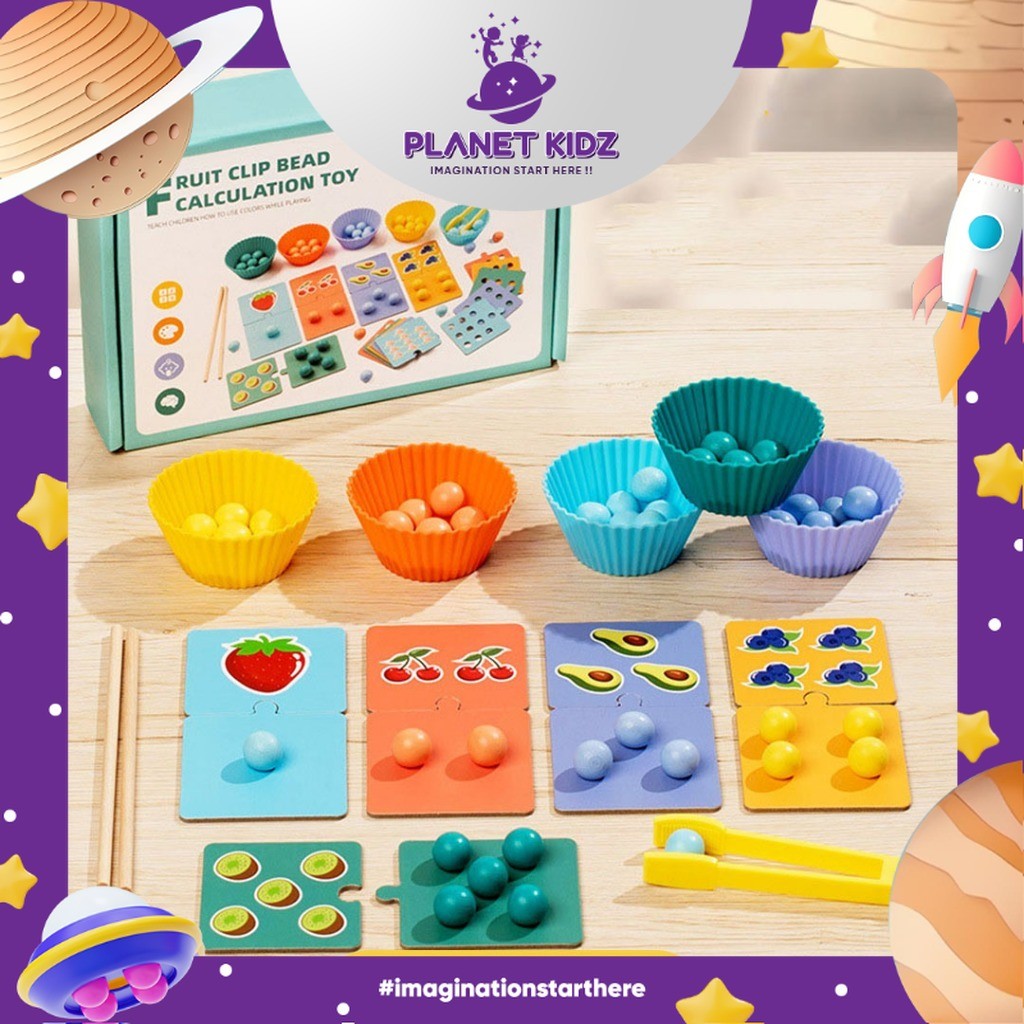 PLANETKIDZ FK526 MAINAN ANAK KAYU MONTESSORI BELAJAR BERHITUNG ANGKA BEADS SORTIR WARNA CHOPSTICK SU