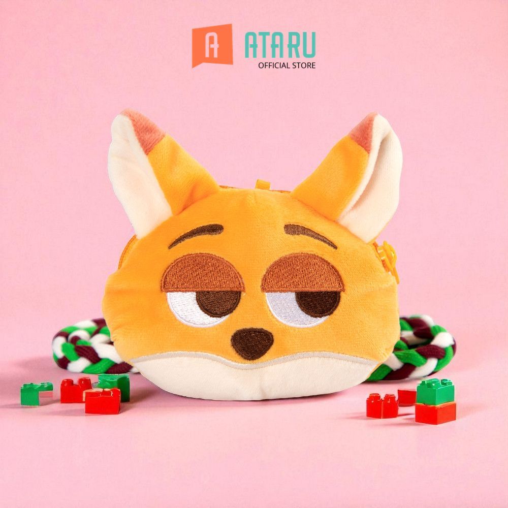 Ataru Disney Zootopia Pouch Dengan Lanyard Plush Nick - Orange Coin Wallet CaseTempat Penyimpanan Se