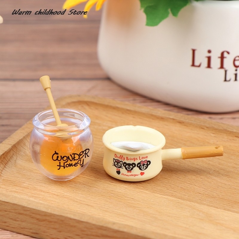 1pcs 1:12 Dollhouse Miniture Milk Pot Honey Pot Kitchen Decoration Accessories Toys