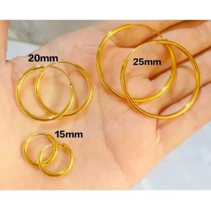 PERHIASAN FASHION WANITA ANTING 25 MM TITANIUM GOLD ANTING BULAT ANTI KARAT - POLOS 25 MM