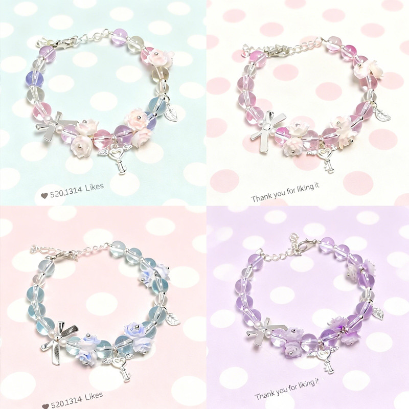 Gelang Kristal Kaca Bergaya Balet dengan Motif Mawar & Bunga, Nuansa Hutan yang Bak Peri