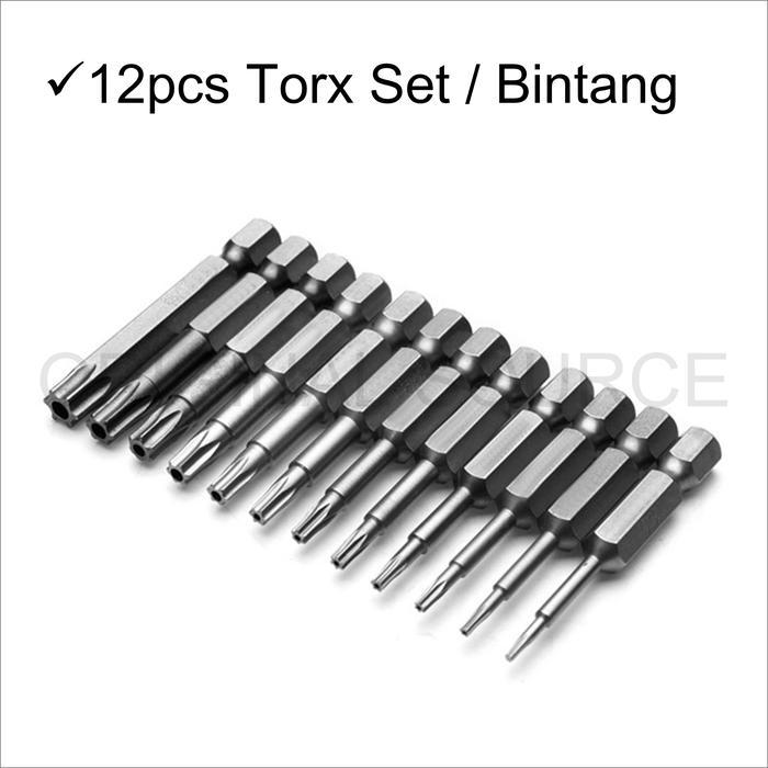 Mata Obeng Bor Kunci Bintang Torx Set | Hex Shank Magnetic Torx Bits - 12PCS TORX
