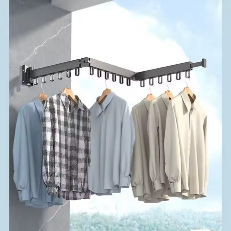 Gantungan Baju Lipat 3 siku Clothes Hanger Retractable / Jemuran DindingLipat Panjang Adjustable SSM