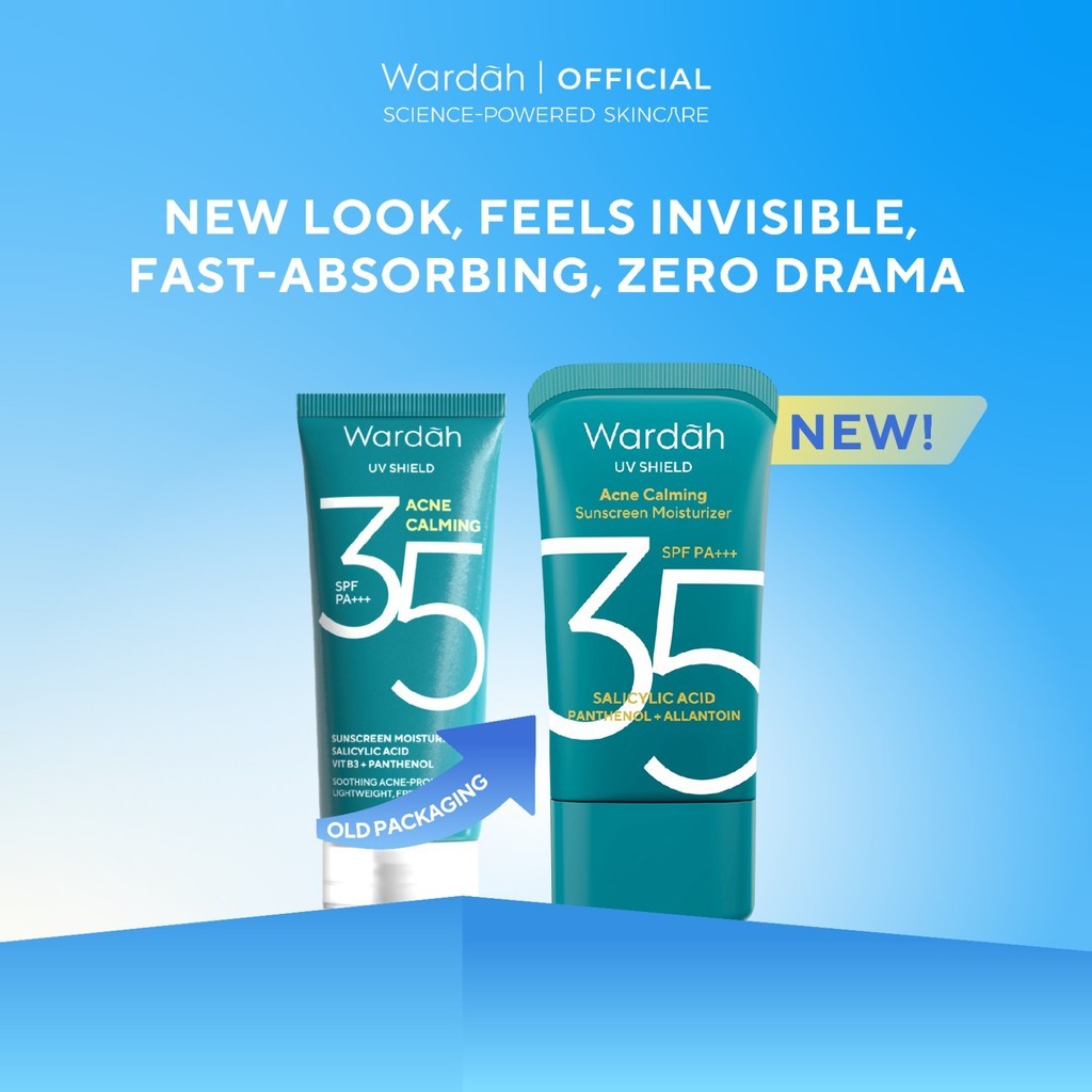 WARDAH UV Shield Acne Calming Sunscreen Moisturizer SPF 35 PA komedo jerawat & bekas jerawat kulit b