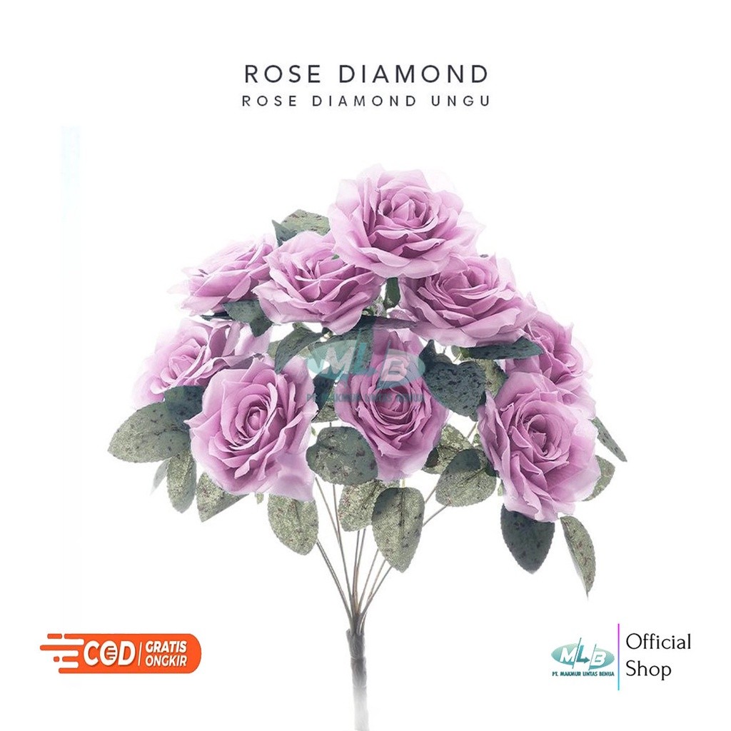 Makmur_55 Mlb Bunga Mawar Artificial Rose Diamond 9 Cabang Hiasan Dekorasi Buket Pelaminan