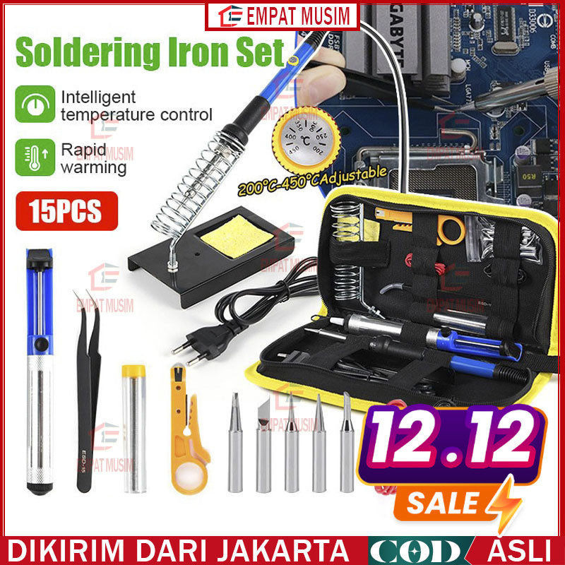 PAKET SOLDER LENGKAP 60 WATT DAN AKSESSORIS CEPAT PANAS SUHU BISA DIATUR Solder Listrik 1 Set 60 Wat