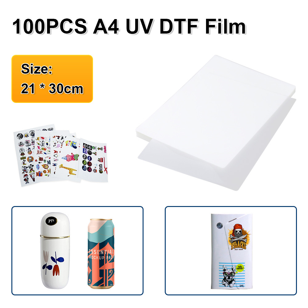 100PCS A4 UV DTF A Film Transfer Sticker UV DTF Printer rect printing FilmA to Plastic Metal Acrylic