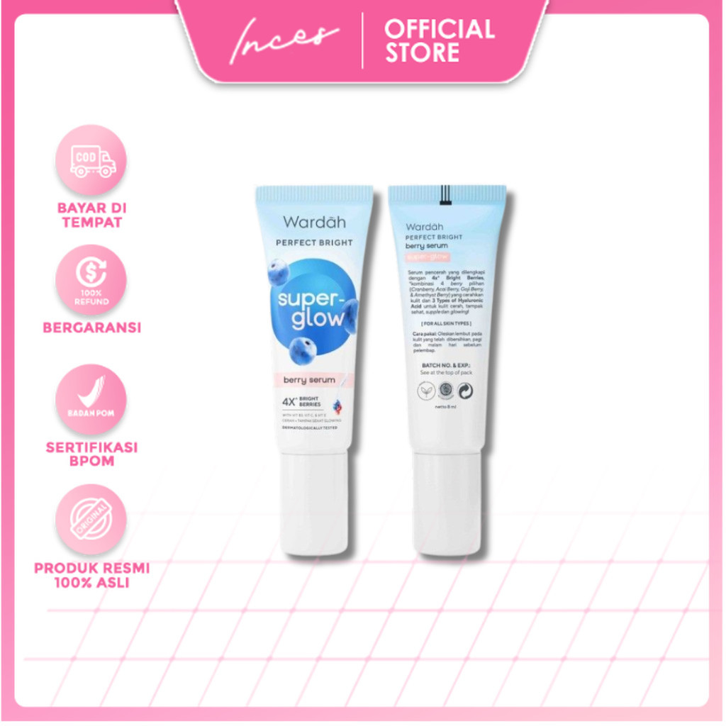 inces - Wardah Perfect Bright Super Glow Berry Serum 8ml | Serum Wajah/Glowing/Travel Size/Essence