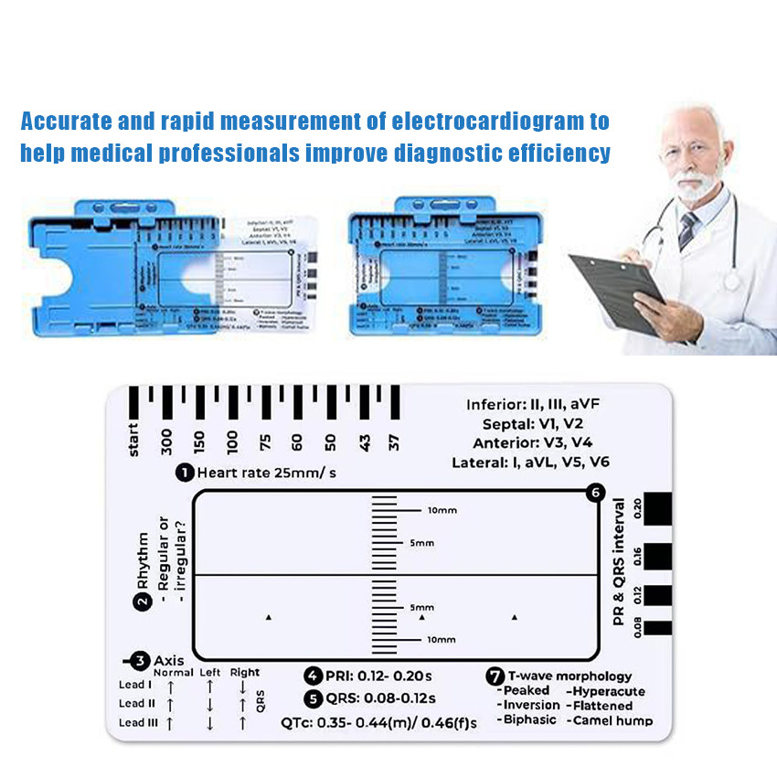 Penggaris EKG Medis 7-Langkah – Transparan PVC, Portabel Pocket untuk Dokter