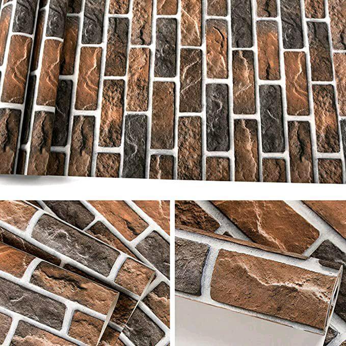 Wallpaper Sticker Dinding Motif Bata Warna Coklat Classic Aesthetic