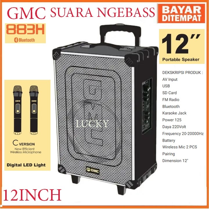 Gmc Speaker Portable 883H 12 Inch Speaker Karaoke Bluetooth 2 Wireless