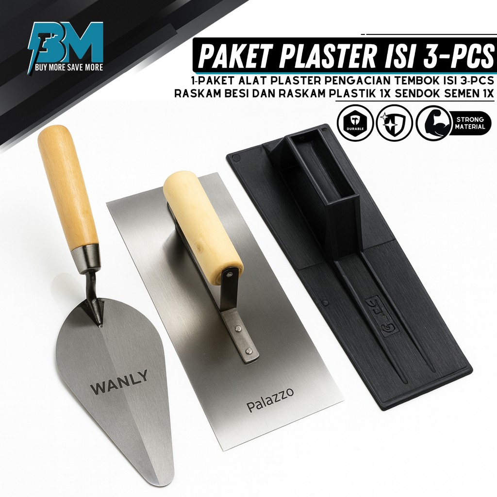 Set 3 Pcs Alat Tukang Bangunan Raskam Aci Tembok / Paket Alat Tukang Raskam Acian 3 PCS / Raskam Aci