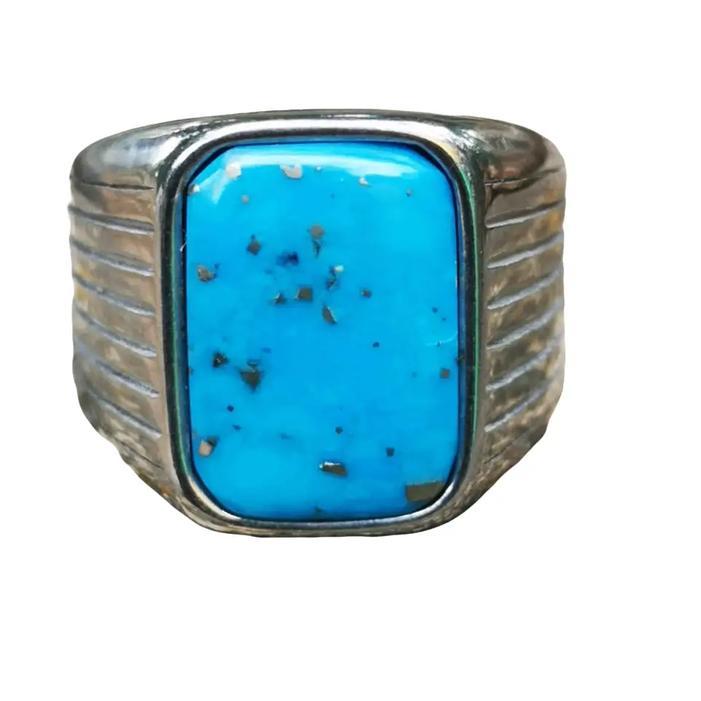 Cincin Titanium Batu Pirus Badar Emas Original - Model Terbaru - Rings - hitam, 7