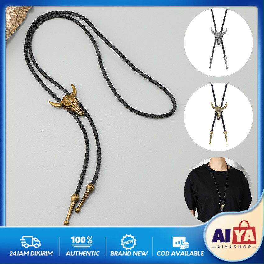 Dasi Bolo Tie Cowboy Vintage kalung Dasi Kalung Koboi Bolo Tie Pria Western American Bull Head Retro