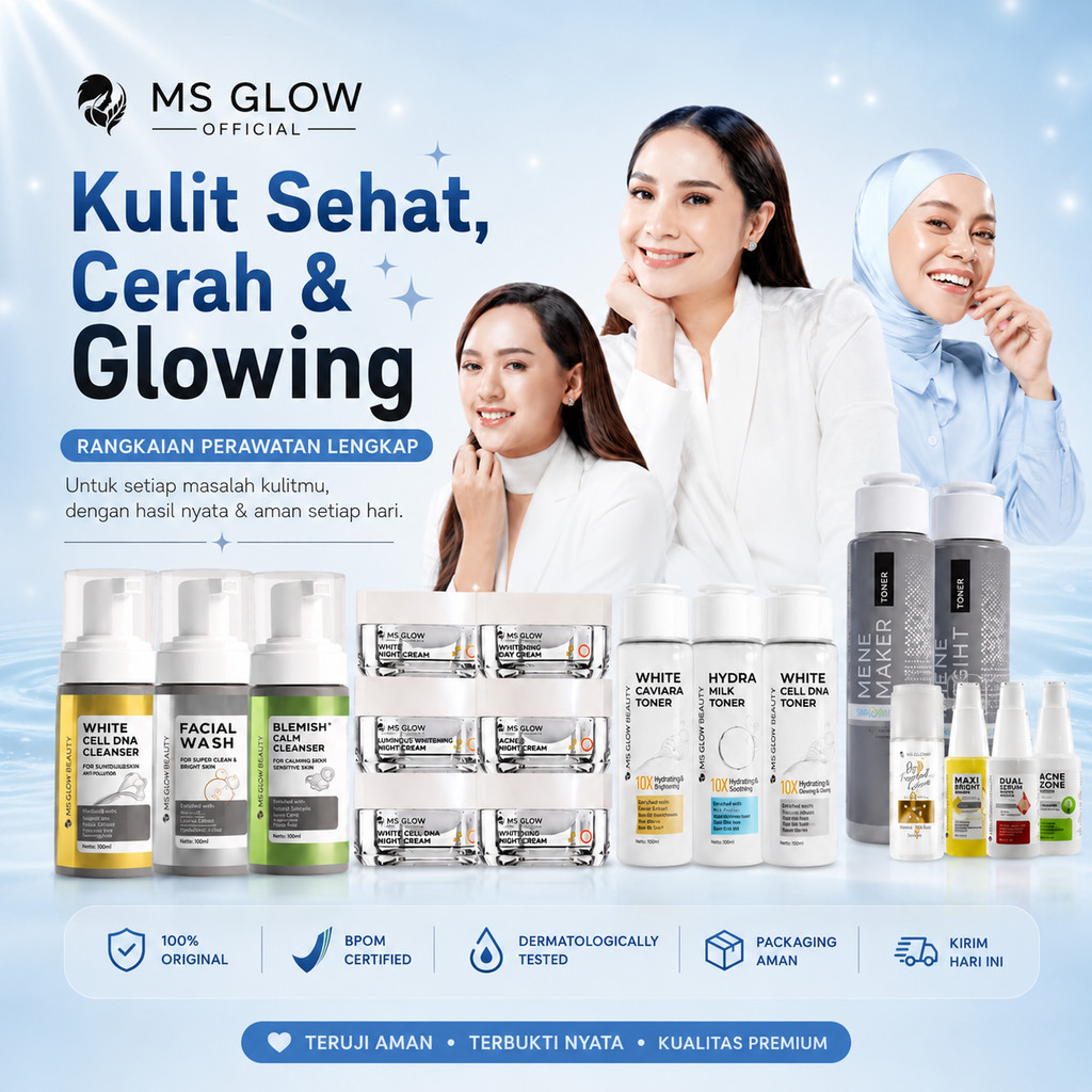 MS Glow Paket Wajah Skincare 1 Set Lengkap Whitening WCD Luminous Acne Ultimate Booster Elixir Grati