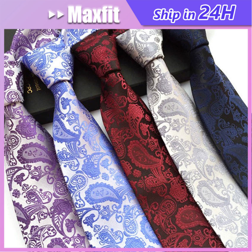 Dasi Pria Panjang Ikat Manual Motif Paisley / Bunga Gandum Polos, Bahan Polyester Halus untuk Acara 